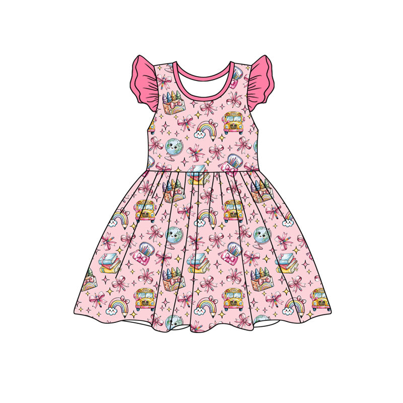 Preorder moq 5 Baby Girls Rainbow Pencils Back to School Knee Length Dresses