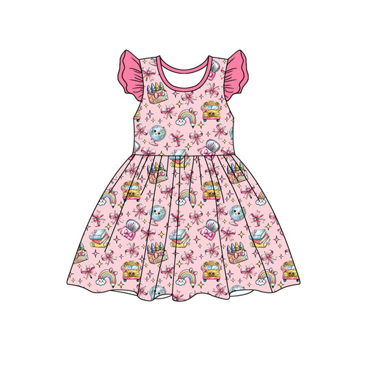 Preorder moq 5 Baby Girls Rainbow Pencils Back to School Knee Length Dresses