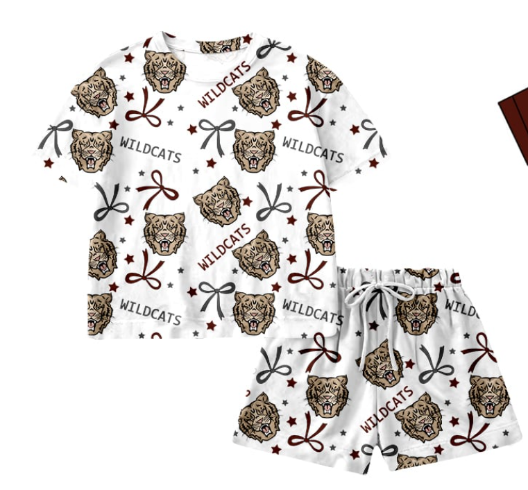 Preorder moq 5 Baby Girls Short Sleeve wildcats Shirt Top Short Team Clothes Set