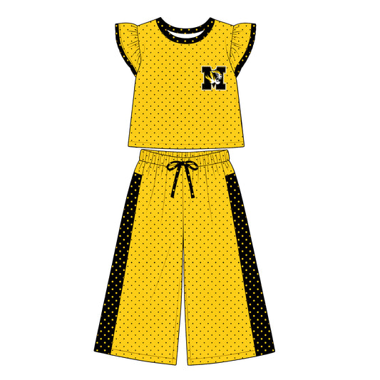 Preorder (moq 5)Baby Girls Flutter Sleeve Polka Dots Top Flare Pants Team Clothes Sets