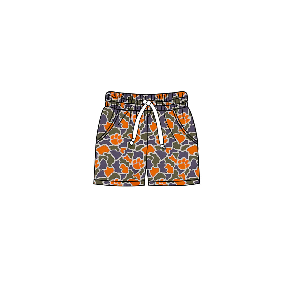 Preorder (moq 5)Baby Girls Southern Orange Camo Pawls Team Pockets Shorts Bottom