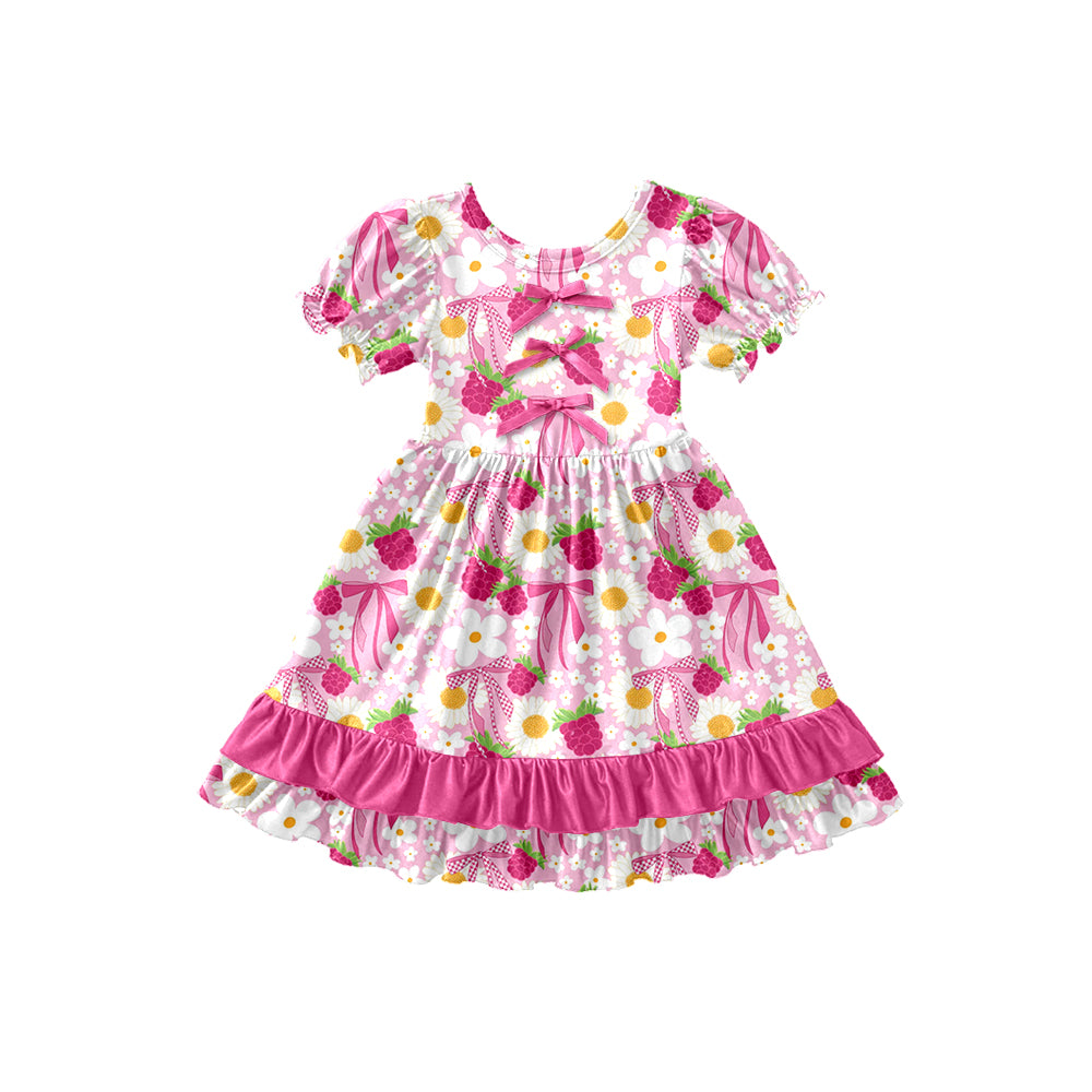 Preorder (moq 5)Baby Girls Daisy Flowers Grapes Ruffle Knee Length Dresses