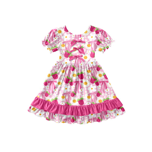 Preorder (moq 5)Baby Girls Daisy Flowers Grapes Ruffle Knee Length Dresses
