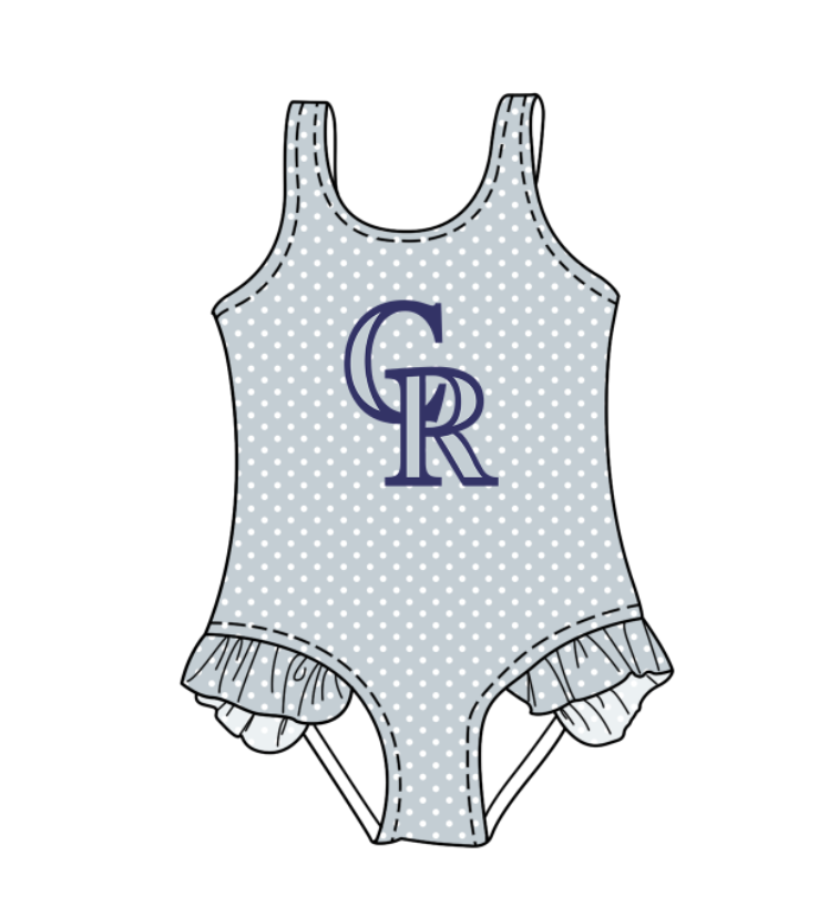 Preorder moq 5 Baby Girls Sleeveless Grey Polka Dots CR Team Swimsuits