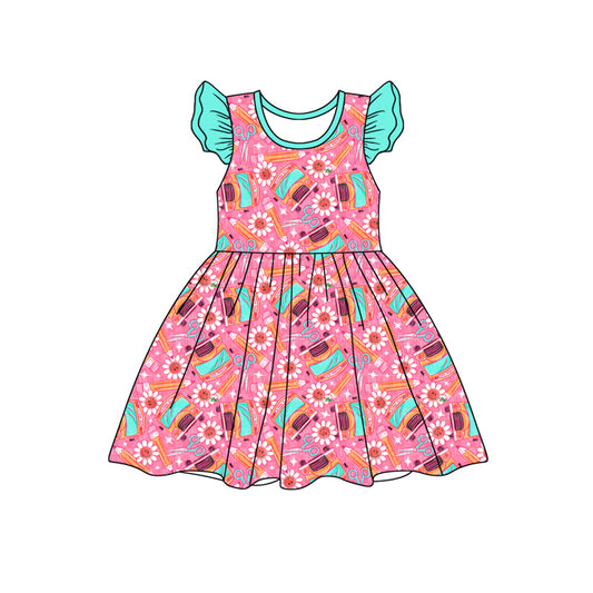 Preorder moq 5 Baby Girls Bus Pencils Back to School Knee Length Dresses