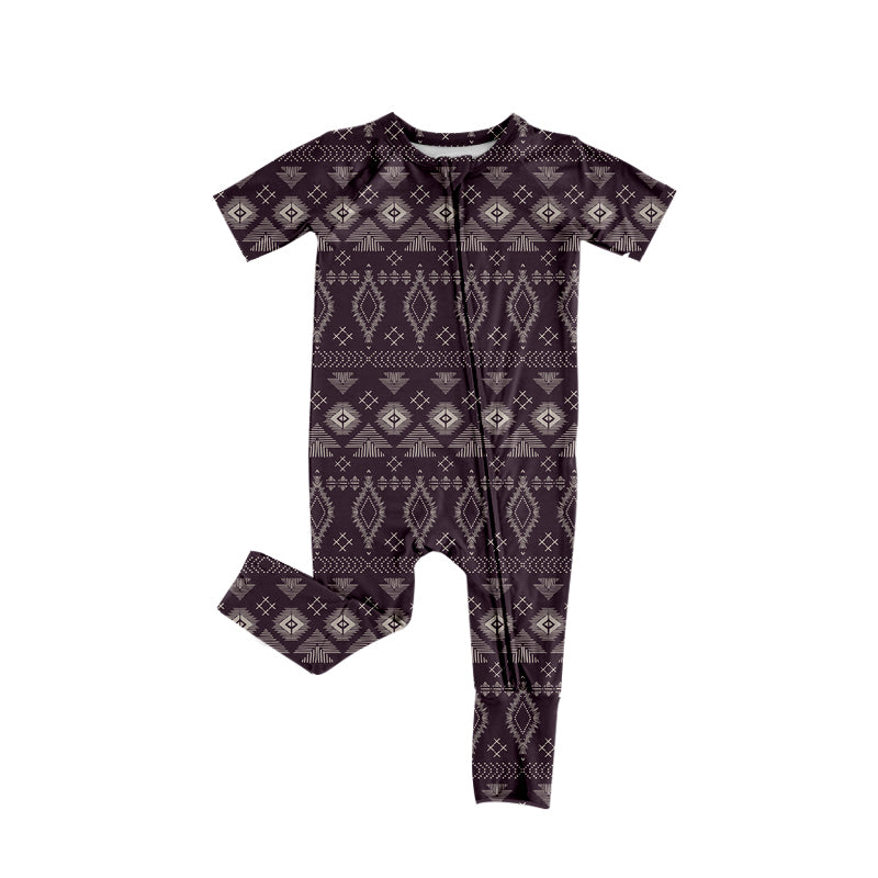 Preorder (moq 5)Baby Boys Short Sleeve Colorful Aztec Western Two Way Zip Convertible Rompers