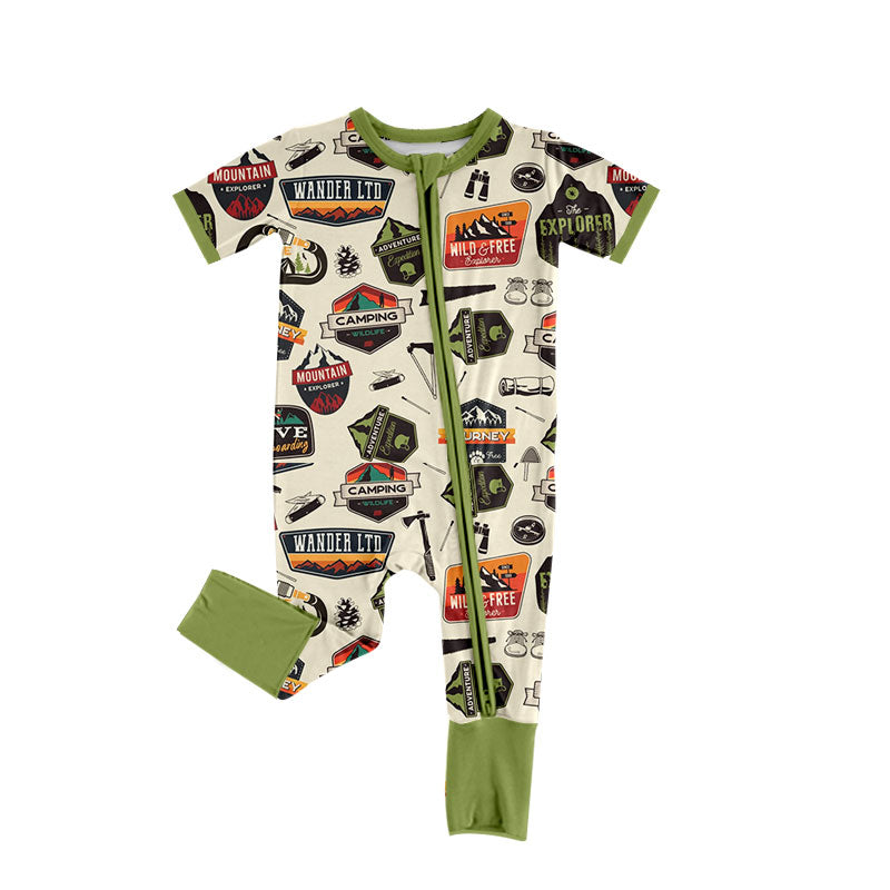 Preorder (moq 5)Baby Boys Camping Hunting Two Way Zipper Convertible Rompers