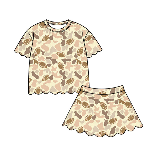 Preorder (moq 5)Baby Girls Southern Camo Footballs Top Scallop Shorts Team Clothes Sets