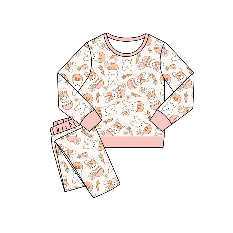 Preorder(moq 5) Baby Girls Carrots Rabbits Pants Easter Pajamas Sets