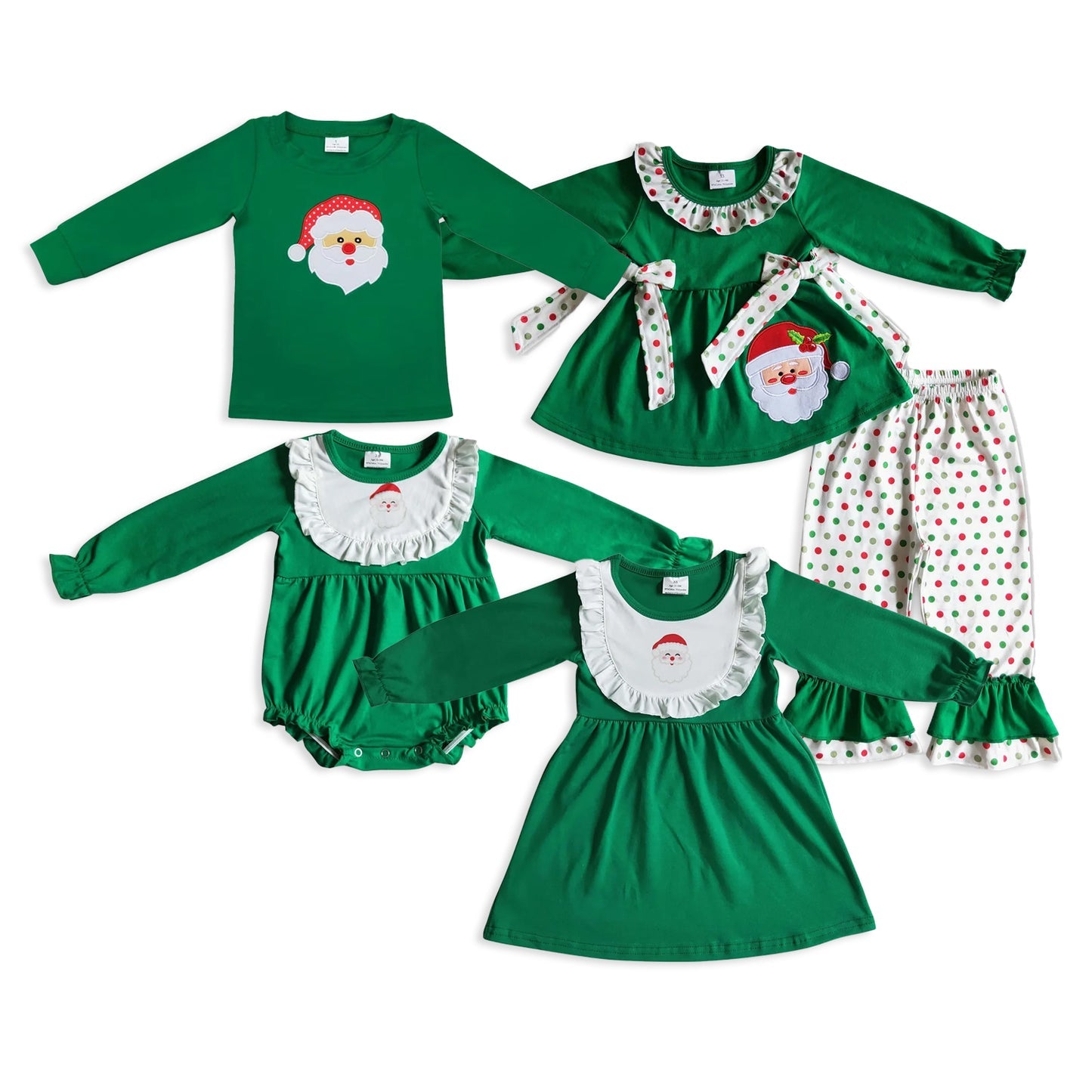 Sibling Baby Boys Girls Embroidery Santa Christmas Tee Shirts Clothes Set Knee Length Dress Rompers