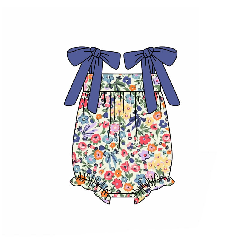Preorder (moq 5)Baby Girls Strap Colorful Flowers Ruffle Rompers