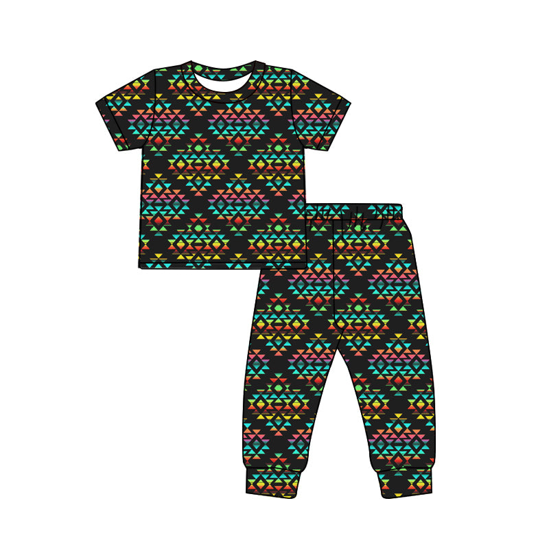 Preorder (moq 5)Baby Boys Colorful Aztec Top Pants Western Pajamas Set