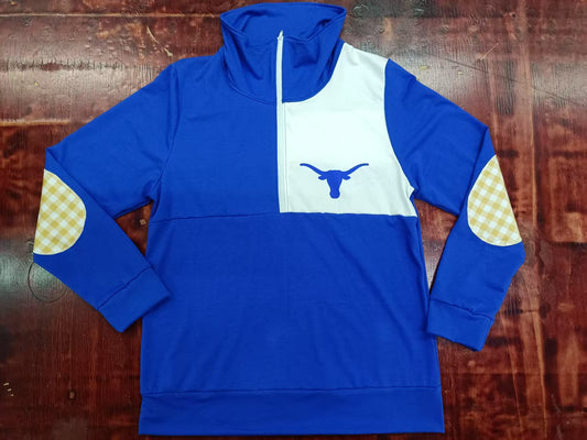 Preorder moq 5 Baby Boys Blue Long Sleeves Bull Skull Longhorns Zipper Pullovers Top