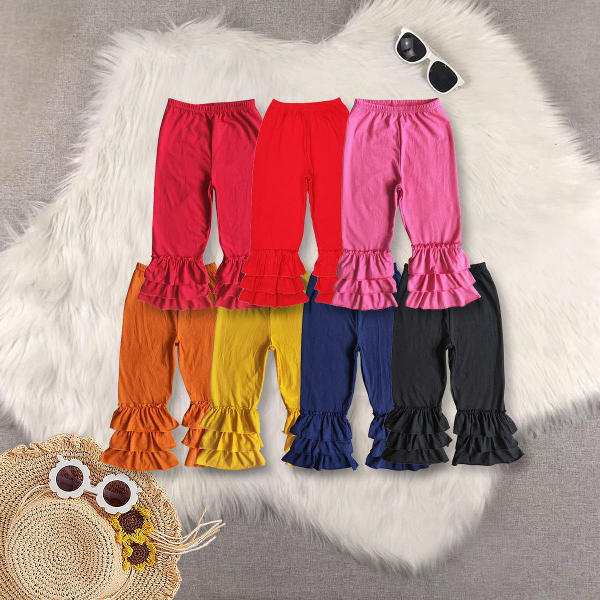 Sibling Baby Girls Triple Ruffle Cotton Pants