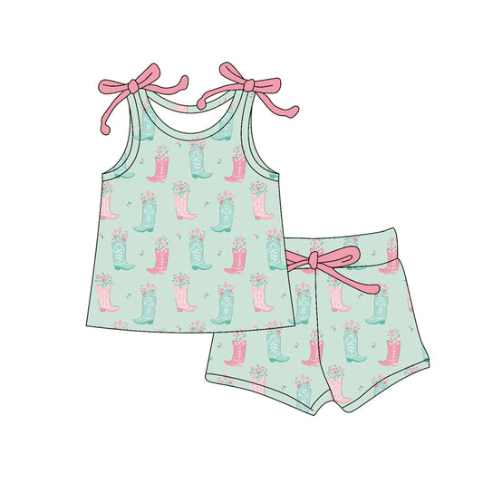 Preorder (moq 5)Baby Girls Colorful Boots Flowers Top Shorts Western Clothes Sets