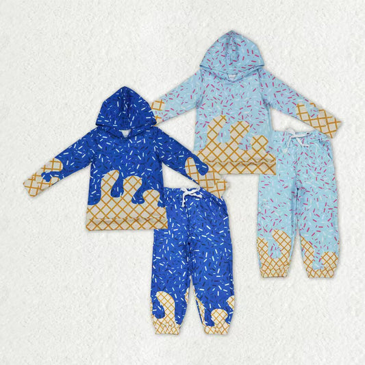 Sibling Baby Boys Blue Sprinkles Drip Hoodies Yoga Jogger Pants Team Clothes Sets