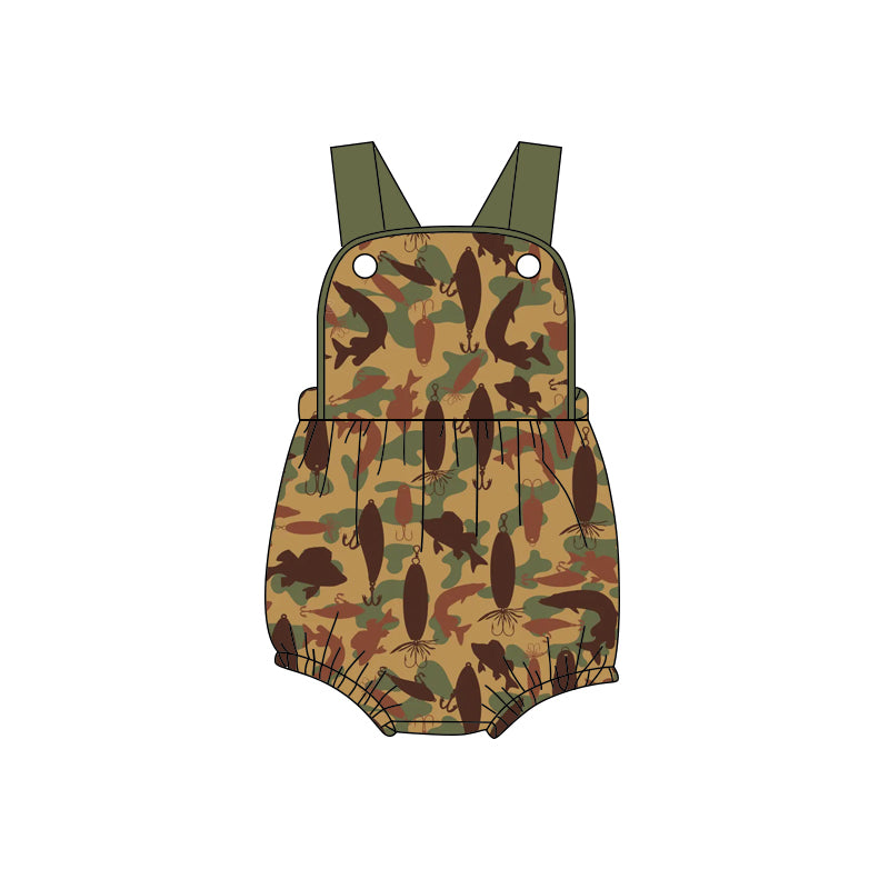 preorder(moq 5) Baby Boys Strap Southern Fishing Camo Hunting Rompers