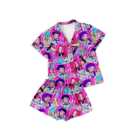 Preorder(moq 5) Baby Girls Cartoon Girls Floral Button Pockets Top Shorts Pajamas Sets