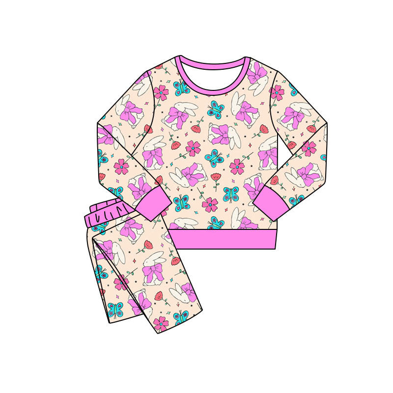 Preorder(moq 5) Baby Girls Butterfly Rabbits Pants Easter Pajamas Sets