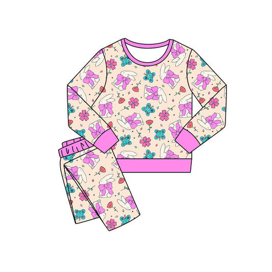 Preorder(moq 5) Baby Girls Butterfly Rabbits Pants Easter Pajamas Sets