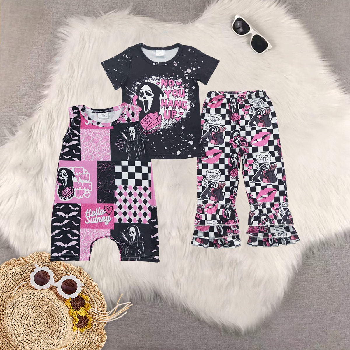 Sibling Baby Girls Halloween Call Shirt Ruffle Pants Clothes Sets Romper