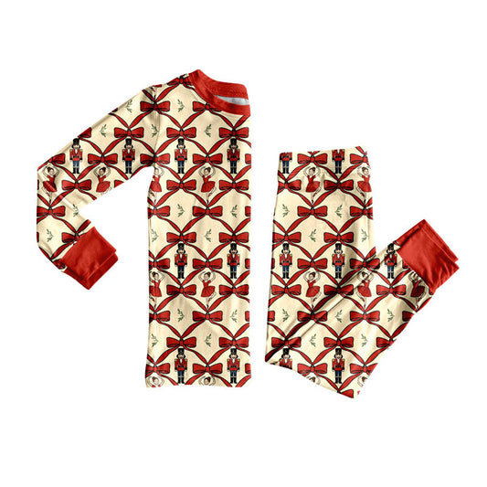 Preorder (moq 5)Baby Girls Red Bows Soldiers Dancers Top Pant Christmas Pajamas Set