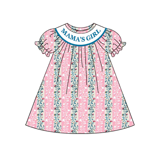 Preorder (moq 5)Baby Girls Mama's Girl Pink Flowers Print Knee Length Dresses