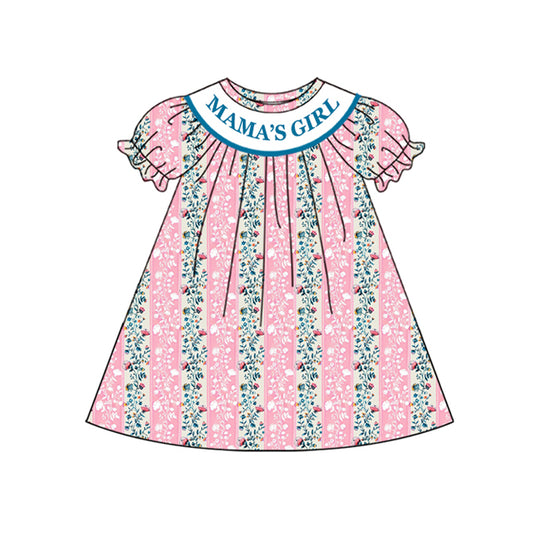 Preorder (moq 5)Baby Girls Mama's Girl Pink Flowers Print Knee Length Dresses