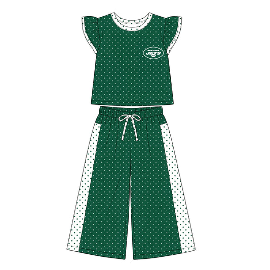 Preorder (moq 5)Baby Girls Flutter Sleeve Polka Dots Top Flare Pants Team Clothes Sets