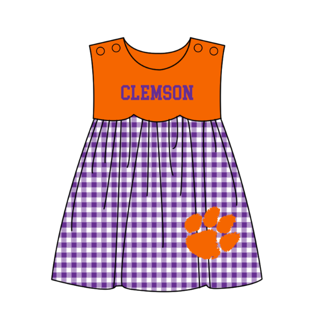 Preorder moq 5 Baby Girls Sleeveless Clemson Team Knee Length Dresses
