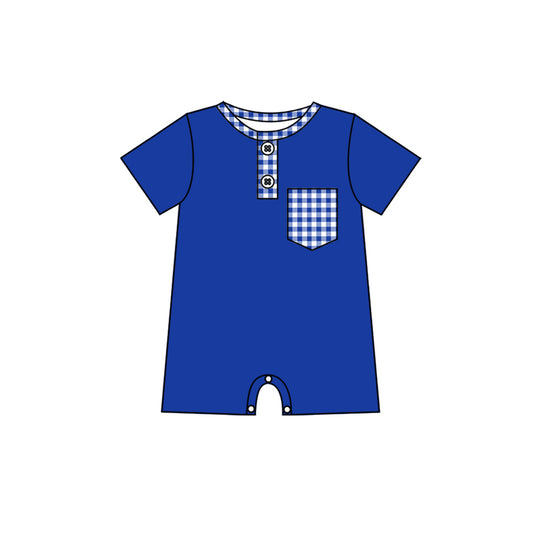 Preorder (moq 5)Baby Boys Blue Checked Pockets Button Shorts Rompers