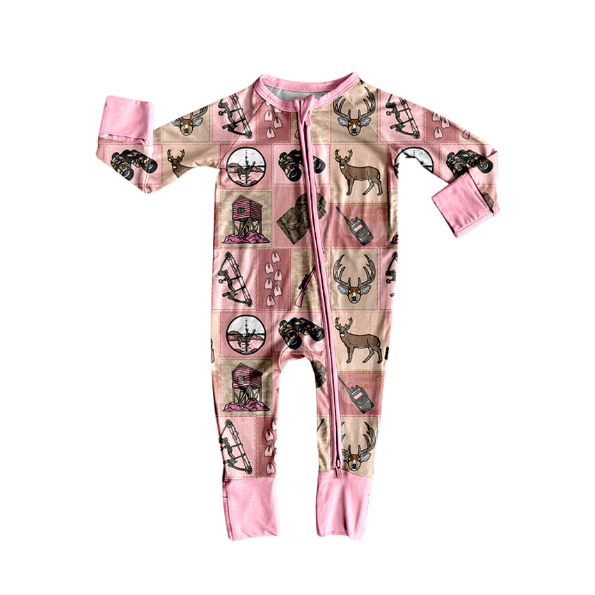 Preorder (moq 20)Baby Girls Bamboo Western Hunting Zippy Footie Rompers