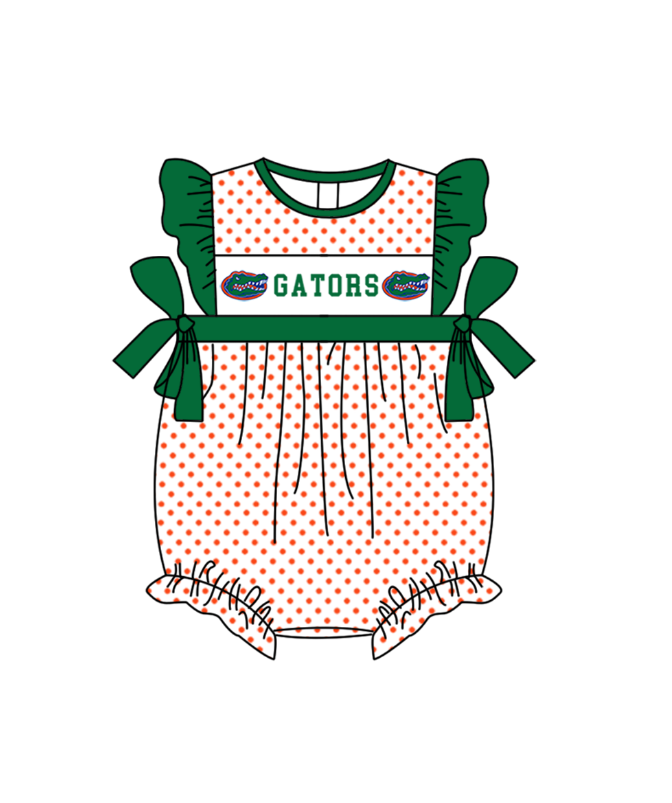 Preorder (moq 5)Baby Girls Flutter Sleeve Gators Polka Dots Team Ruffle Rompers