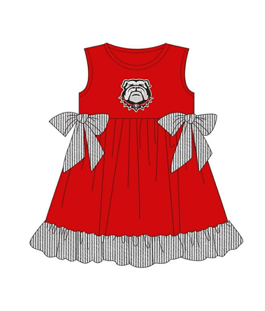 Preorder moq 5 Baby Girls Sleeveless Bulldogs Team Ruffle Knee Length Dresses