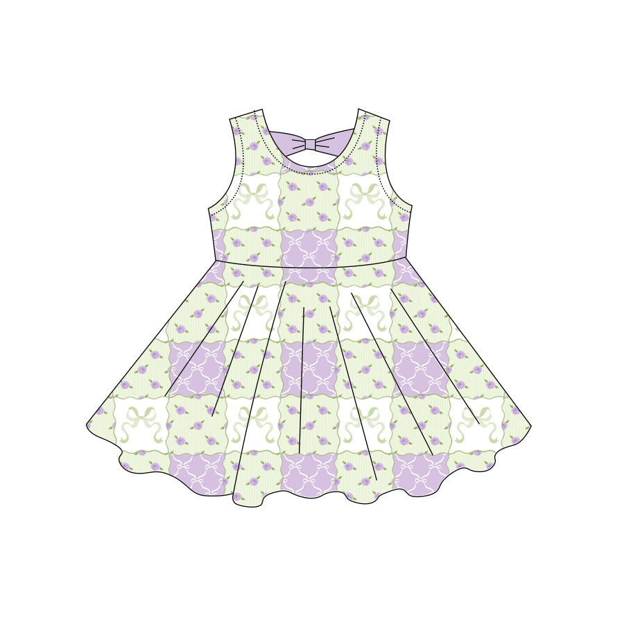 Preorder moq 5 Baby Girls Sleeveless Bows Flowers Checked Knee Length Dresses