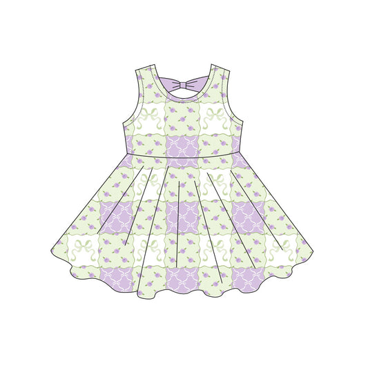Preorder moq 5 Baby Girls Sleeveless Bows Flowers Checked Knee Length Dresses