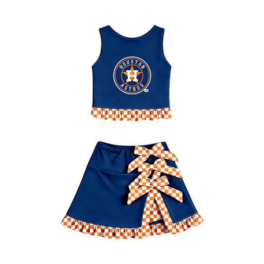 Preorder (moq 5) Baby Girls Houston Vest Bows Skirt Short Team Clothes Set