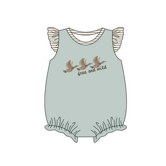 Preorder(moq 5)Baby Infant Girls Free Wild Mallard Ducks Flutter Sleeve Rompers