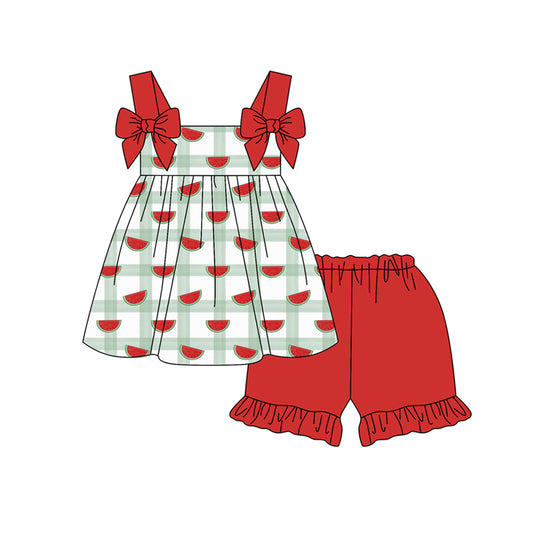 Preorder moq 5 Baby Girls Red Strap Watermelon Tunic Ruffle Short Set