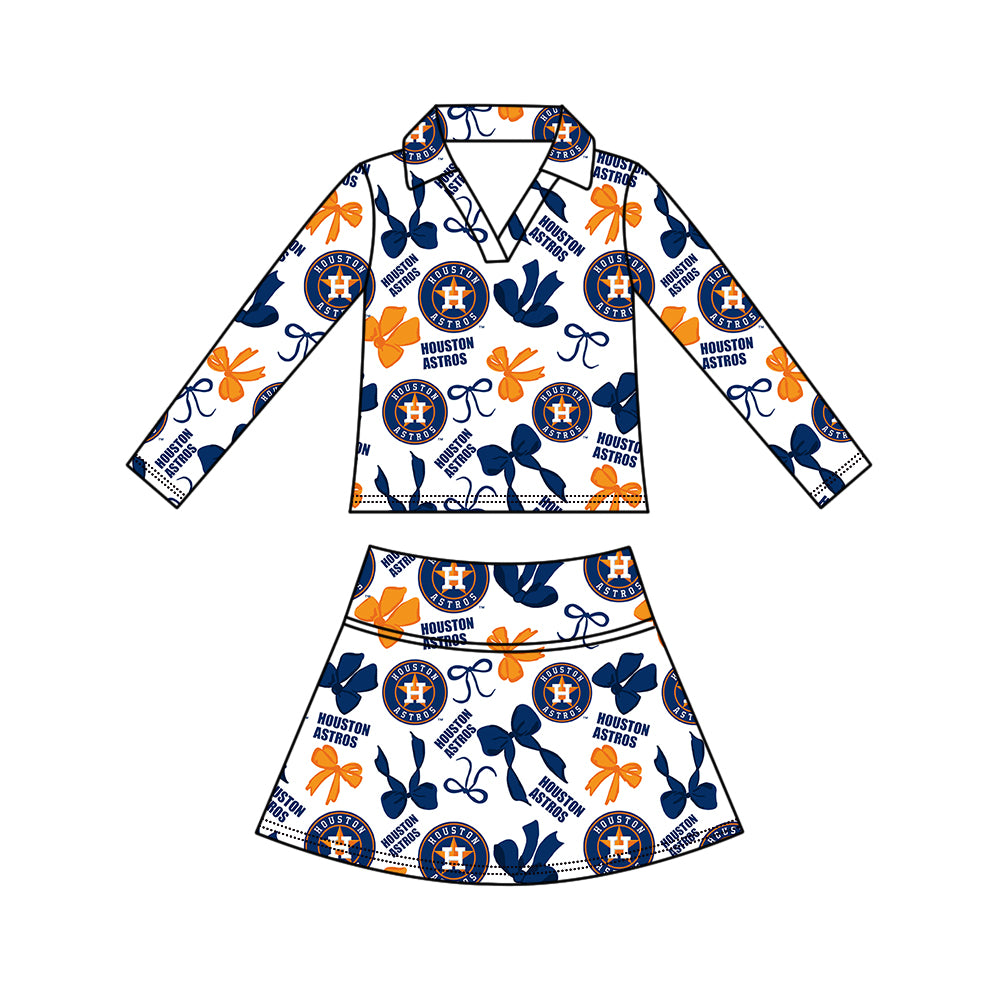 Preorder (moq 5)Baby Girls Bows Houston Astros Top Skirt Short Team Clothes Set