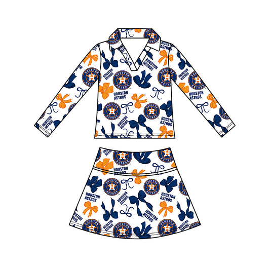 Preorder (moq 5)Baby Girls Bows Houston Astros Top Skirt Short Team Clothes Set