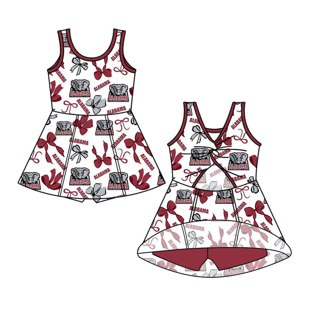 Preorder (moq 5)Baby Girls Sleeveless Alabama Bows Team Shorts Knee Length Dress