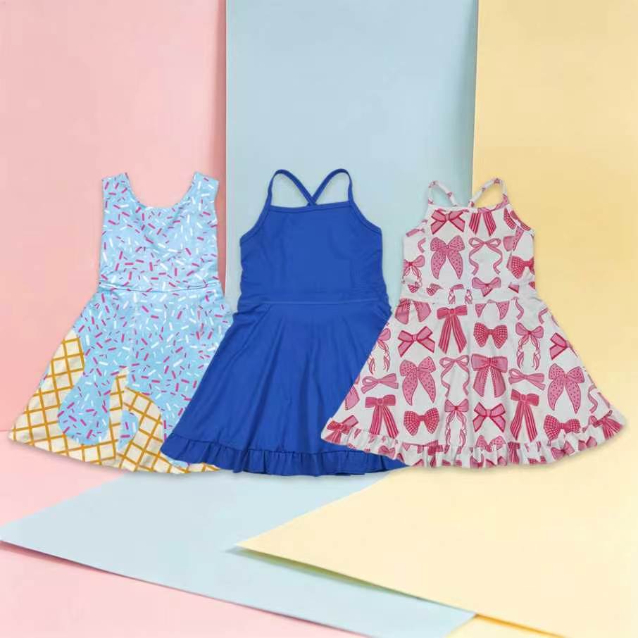 USA Shop Sibling Baby Girls Sprinkles Flowers Bows Yoga Active Short Knee Length Dresses
