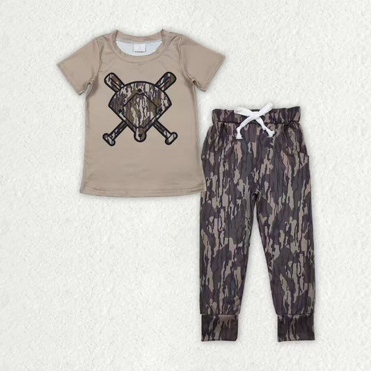 Baby Boys Southern Olive Camo Baseballs Top Pockets Legging Pants Team Clothes Sets