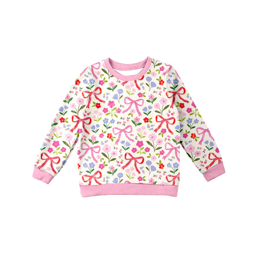 Preorder (moq 5)Baby Girls Long Sleeves Pink Bows Flowers Plaid Tee Shirts Top