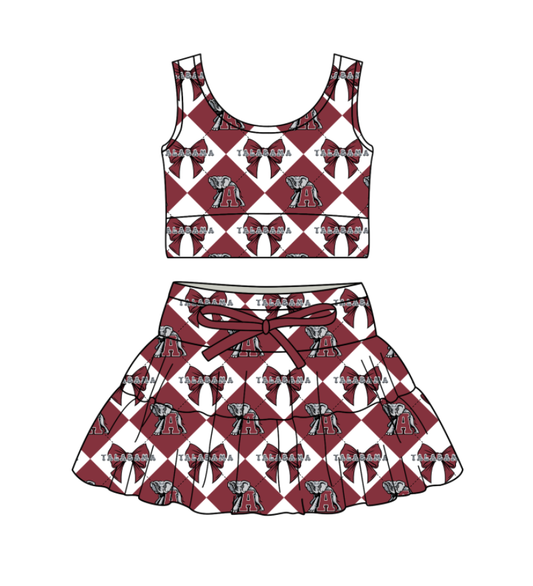 Preorder moq 5 Baby Girls Sleeveless Elephants A Bows Top Skirt Shorts Team Clothes Set