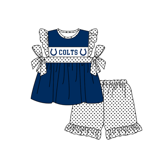 Preorder (moq 5)Baby Girls Flutter Sleeve Colts Tunic Polka Dots Ruffle Shorts Team Clothes Sets