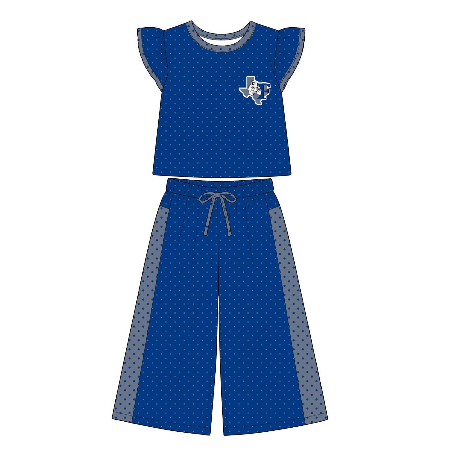 Preorder (moq 5)Baby Girls Flutter Sleeve Polka Dots Top Flare Pants Team Clothes Sets