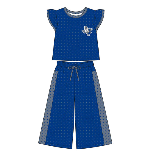 Preorder (moq 5)Baby Girls Flutter Sleeve Polka Dots Top Flare Pants Team Clothes Sets