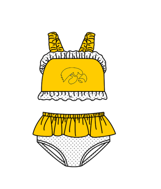 Preorder moq 5 Baby Girls Strap Yellow Eagles Vest Top Bummies Short Team Swimsuits
